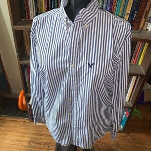 American Eagle blue & white striped classic fit L button down shirt